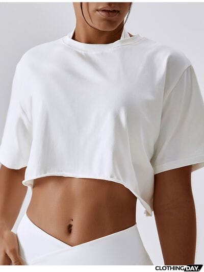 Cropped Round Neck Short Sleeve Active Top