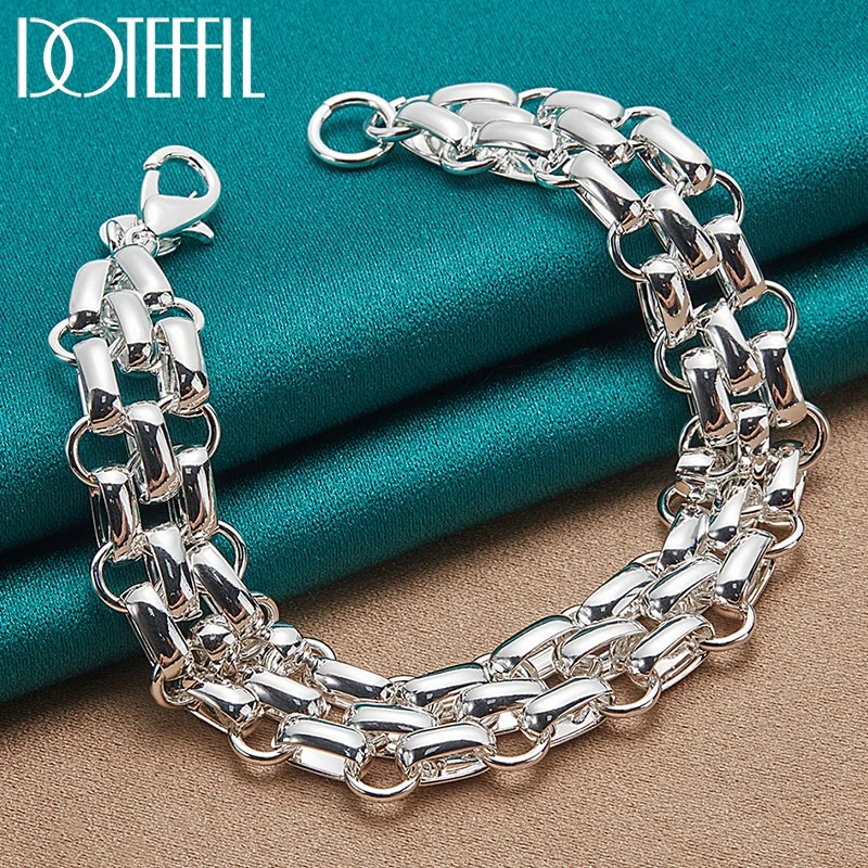 925 Sterling Silver Lnterlocking Circle Bracelet Chain For Women Fashion Charm Wedding Engagement Party Jewelry