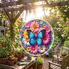 (18.5cm)DIY Acrylic Jigsaw Puzzle Window Hanging with Hanging Chain DIY Stained Glass Decoration Round Window Puzzle Decor for DIY Craft Project (Flower Butterfly)