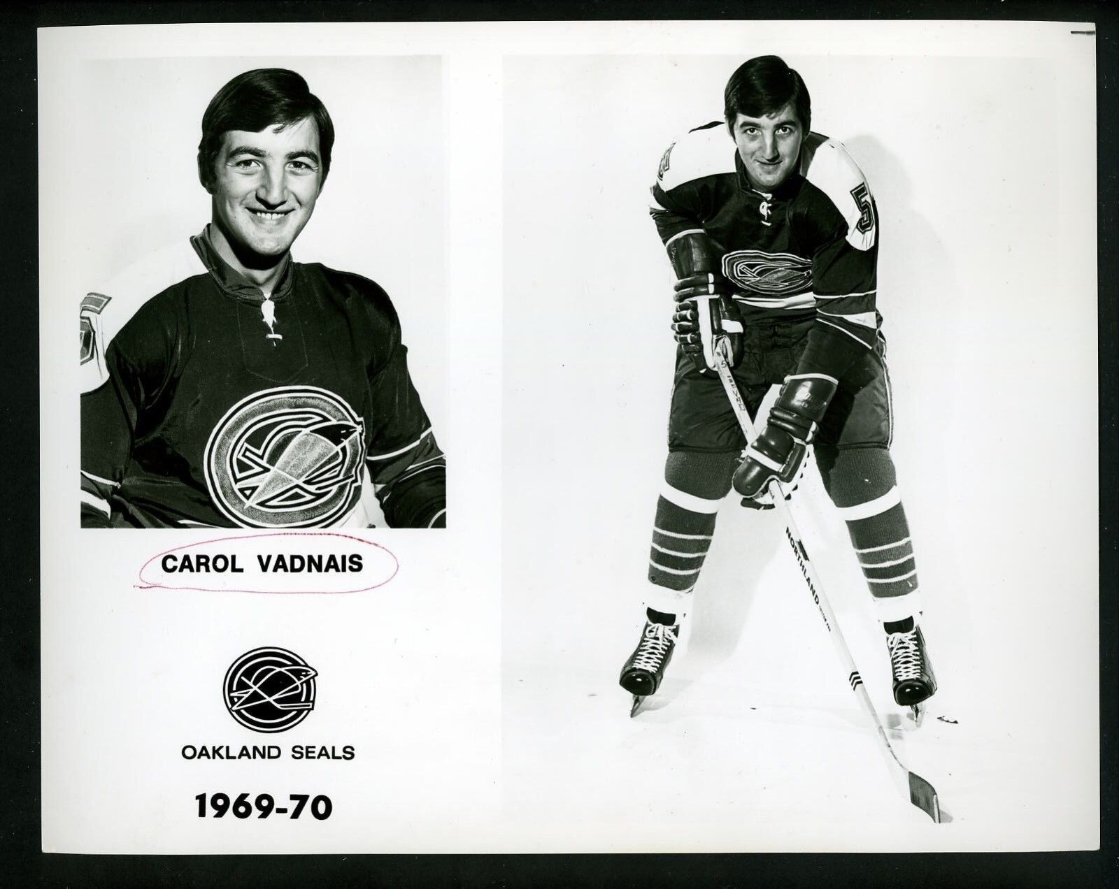 Carol Vadnais 1969 team issued Press Photo Poster painting Oakland Seals