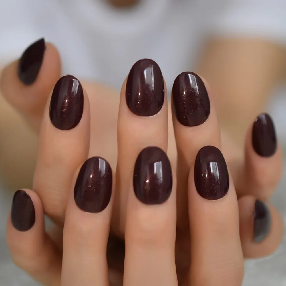 Super EchiQ Glossy Fake Nails Shiny Surface Gelnails Dark Red Daily Square Short Ladies Fingernails Manicure Art Tips 24-Nail Inspo