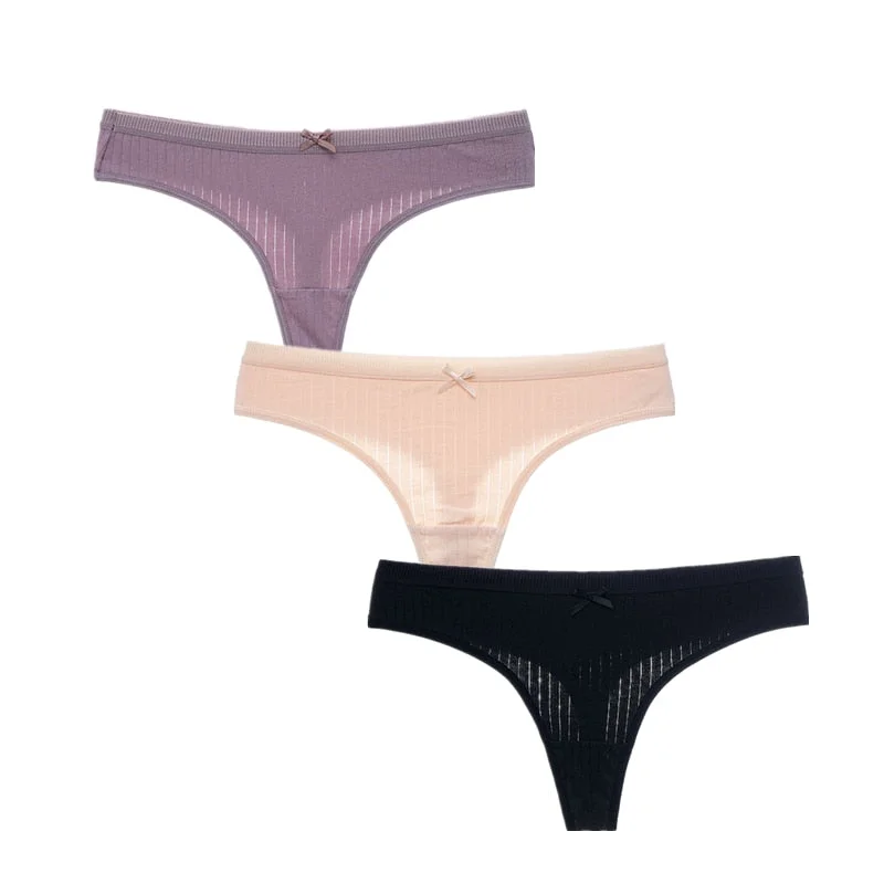 3Pcs/Lot Women's Cotton G-String Thong Panties String Underwear Women Briefs Sexy Lingerie Pants Intimates Ladies Solid Low-Rise