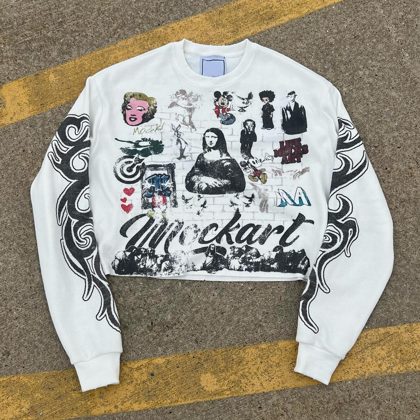 Retro waffle crew neck cropped sweatshirt