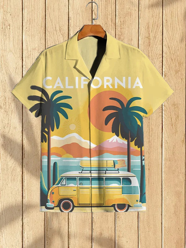 Men's California Coast Bus Vacation Art Print Shirt