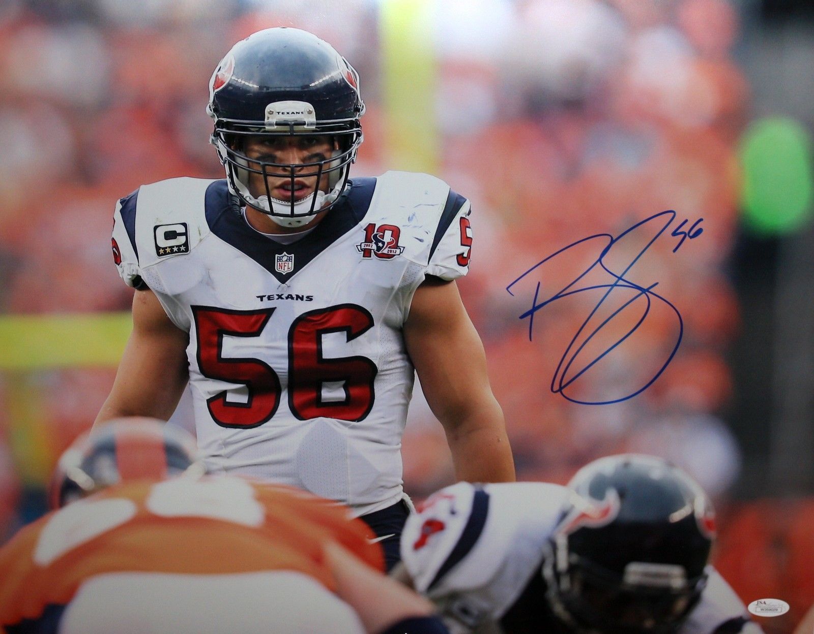 Brian Cushing Autographed 16x20 Front View On Field Photo Poster painting- JSA W Authenticated