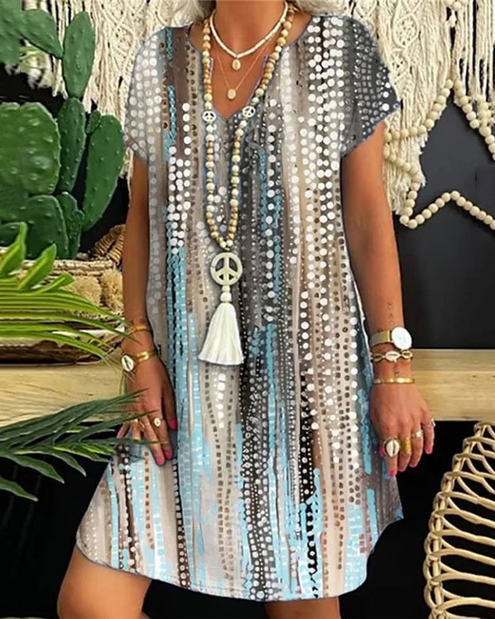 Loose Ombre Notched Vacation Dress