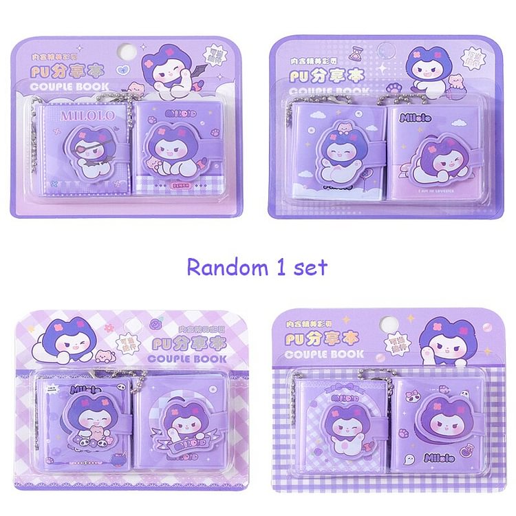 Journalsay 2 Books/Set 48 Pages Cute Mini Portable PU Sharing Book DIY Journal Cartoon Notebooks Writing Notepad
