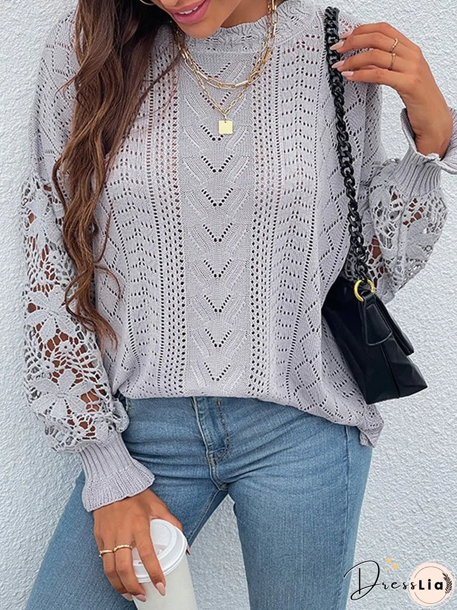 Stylish Lace Trim Panel Knit Cutout Sweater