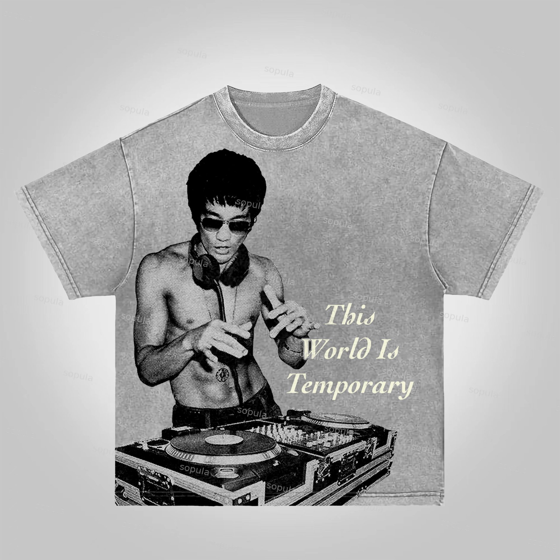 Sopula This World Is Temporary Celebrity Graphic Acid Wash T-shirt