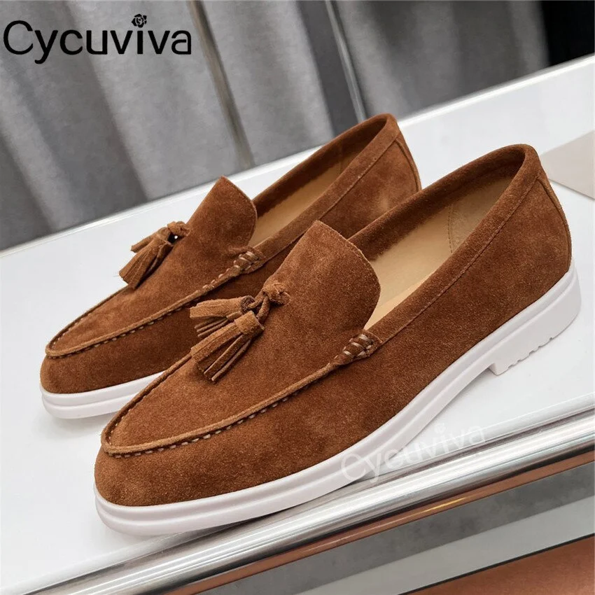 Tanguoant Cow Leather Mules Fringe Decor Platform Flat Casual Shoes For Women Slip On Loafers Summer Walk Flats Ballet Ladies Shoes