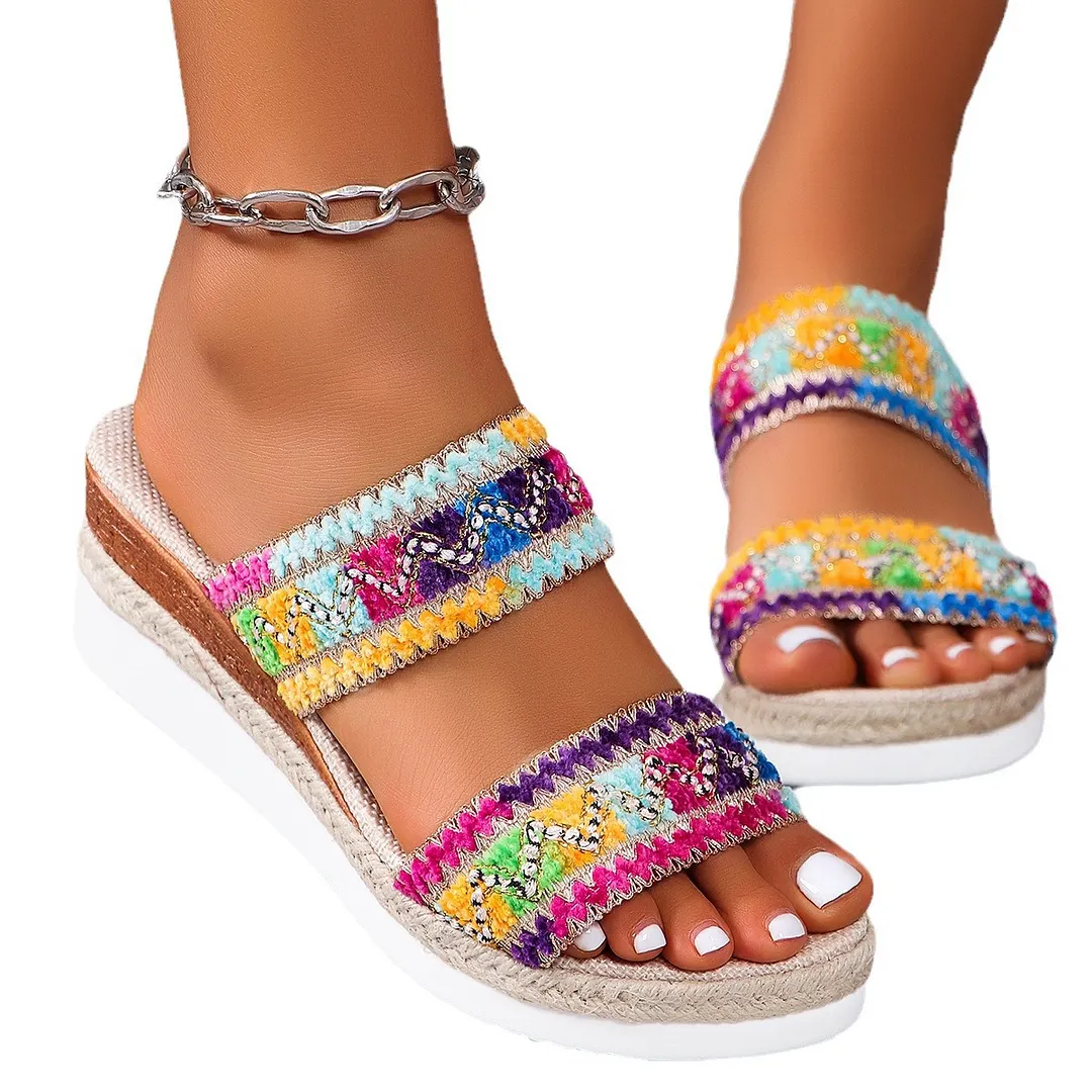 Breakj Breakj Summer New Slope And Thick-Soled Women's Shoes Plus-Size With Casual Slope And Slippers