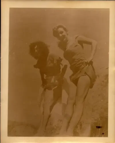 pornhint Pornhint Vintage Photo Pinup Risque 1950s Two Women in Desert Hiking Up Skirts Retro  Art