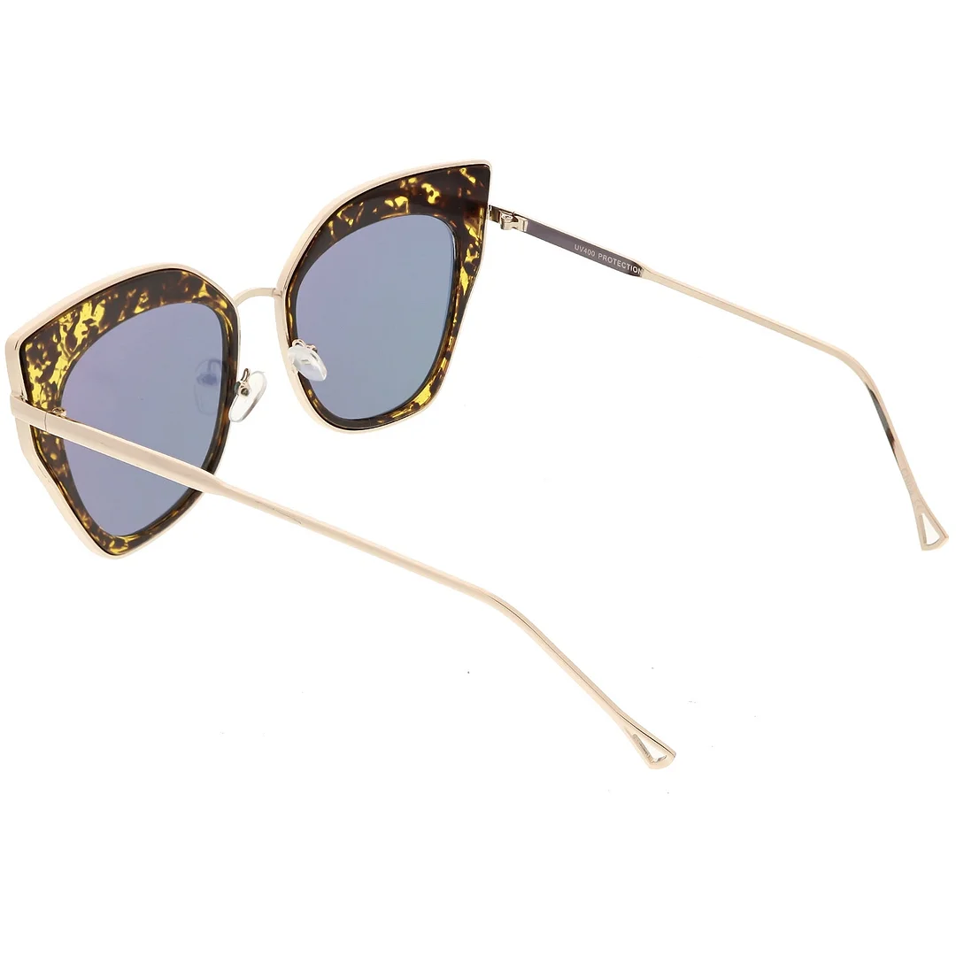 Oversize Pointed Cat Eye glasses Slim Metal Nose Bridge Square Colored Mirror Lens 58mm