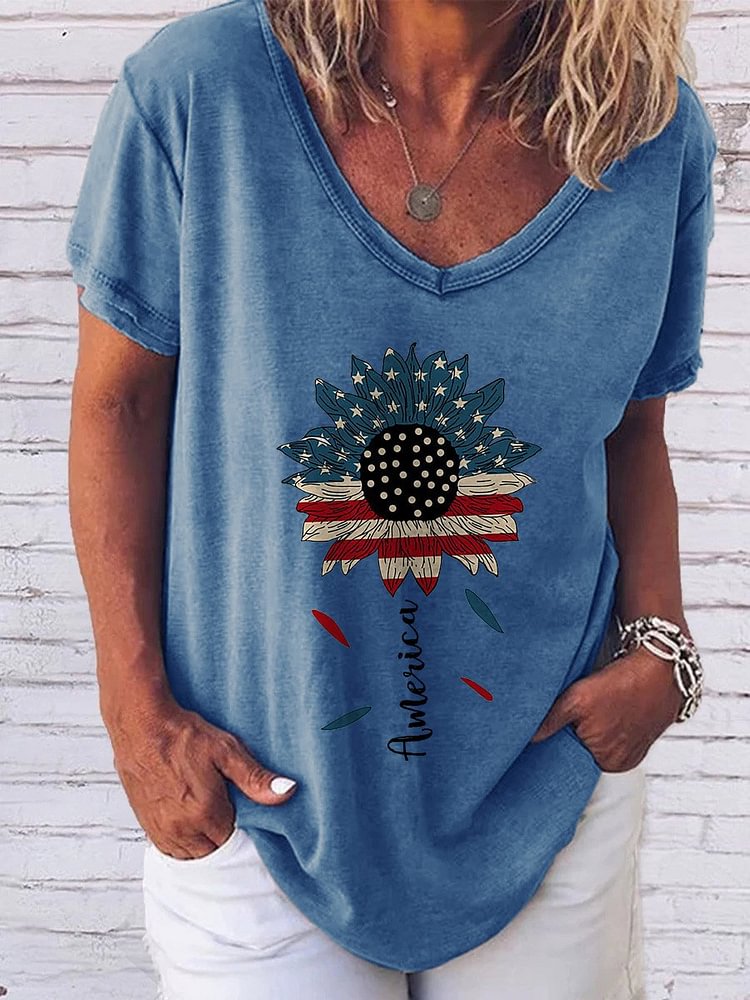 Bestdealfriday Sunflower America Independence Day Tee