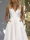 White Color V-Neck Backless A-Line Wedding Midi Dress