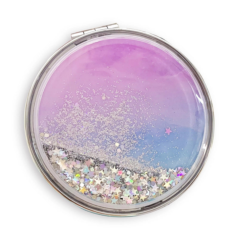Girl Heart Pink Quicksand Small Mirror Portable Double-sided Folding Mirror Round Boys Makeup Mirror