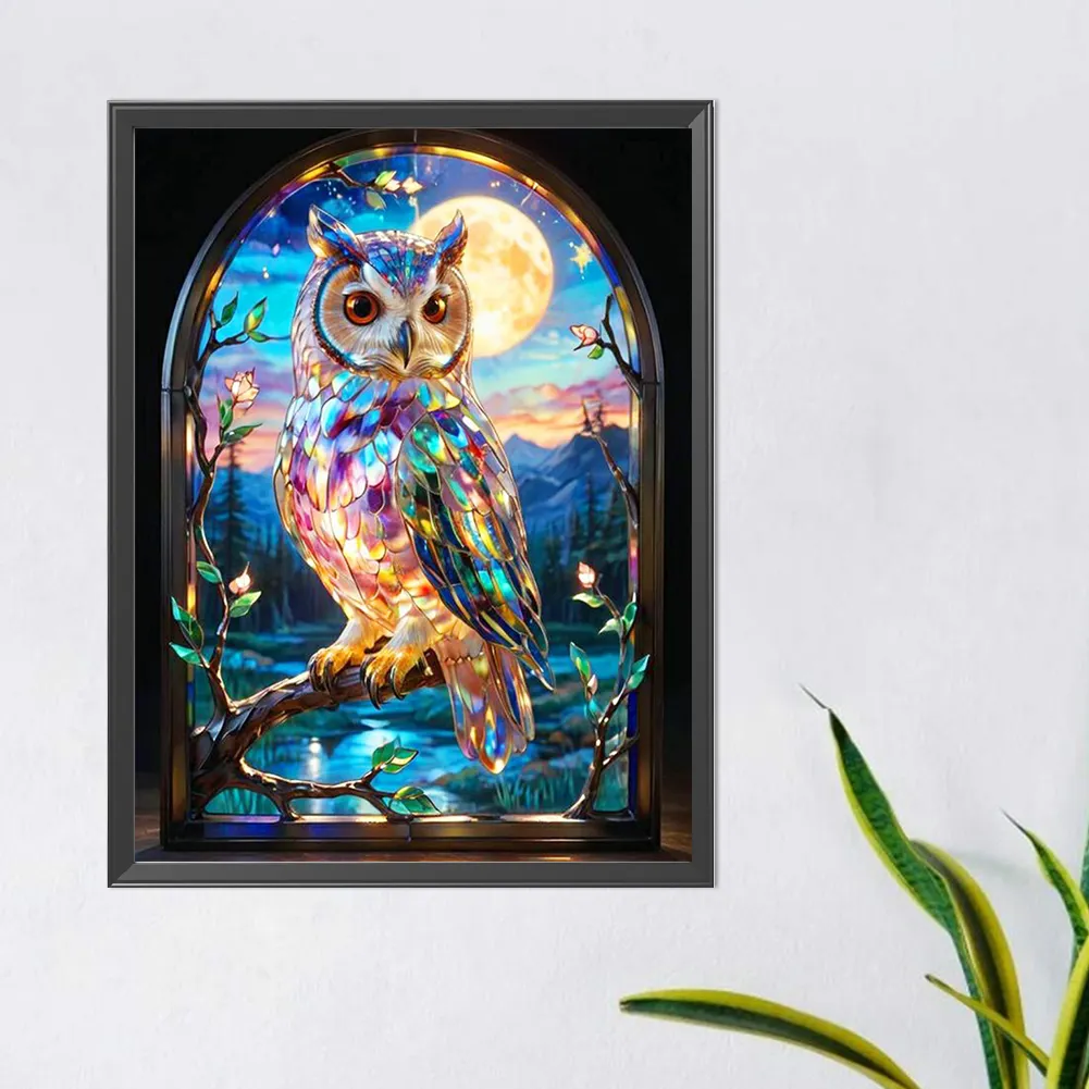 Diamond Painting - Full Round Drill - Stained Glass Owl(Canvas|40*50cm)