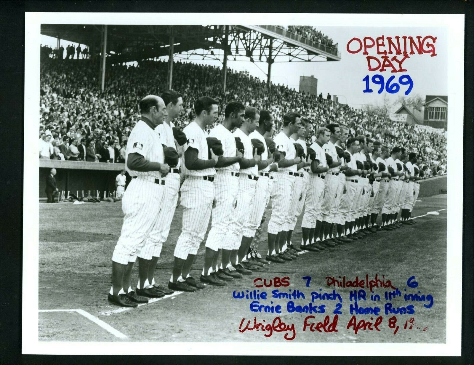 Chicago Cubs 1969 Opening Day Wrigley Field Type IV Press Photo Poster painting Santo Banks