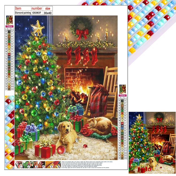 Full Square Diamond Painting - Christmas Fireplace Puppy 30*40CM