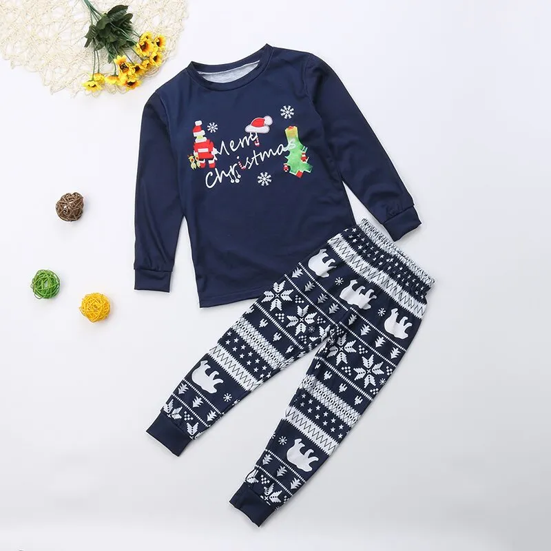 Christmas Family Matching Sleepwear Pajamas Sets Merry Christmas Santa Top and Snowflake Bear Pants