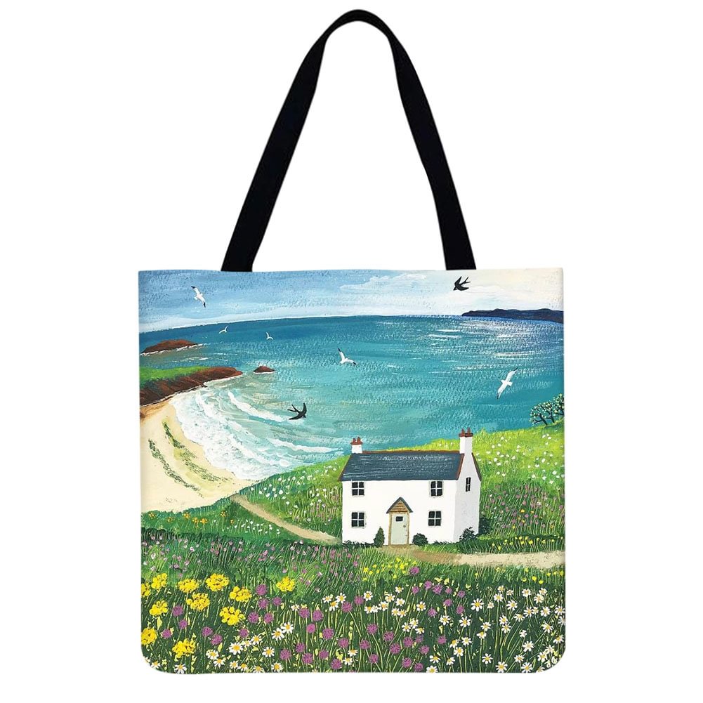 Landscape Printed Shoulder Shopping Bag Casual Large Tote Handbag (40*40cm)