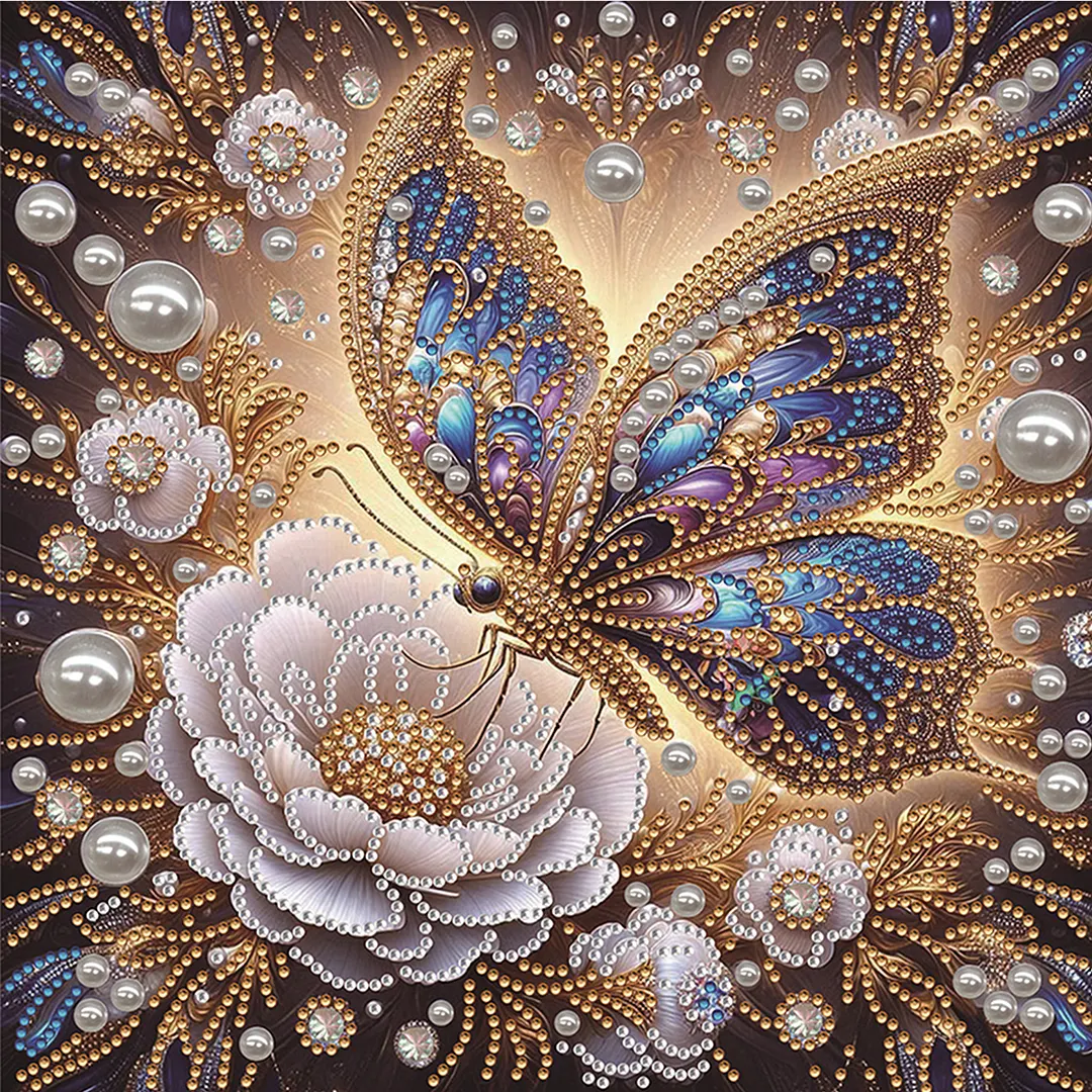 4pcs Pearl Butterfly Special Shaped 5D DIY Partial Drill Diamonds Dots Gem Art Kits for Adults Beginners Home Decor Diamonds Paintings Gem Art 30x30cm