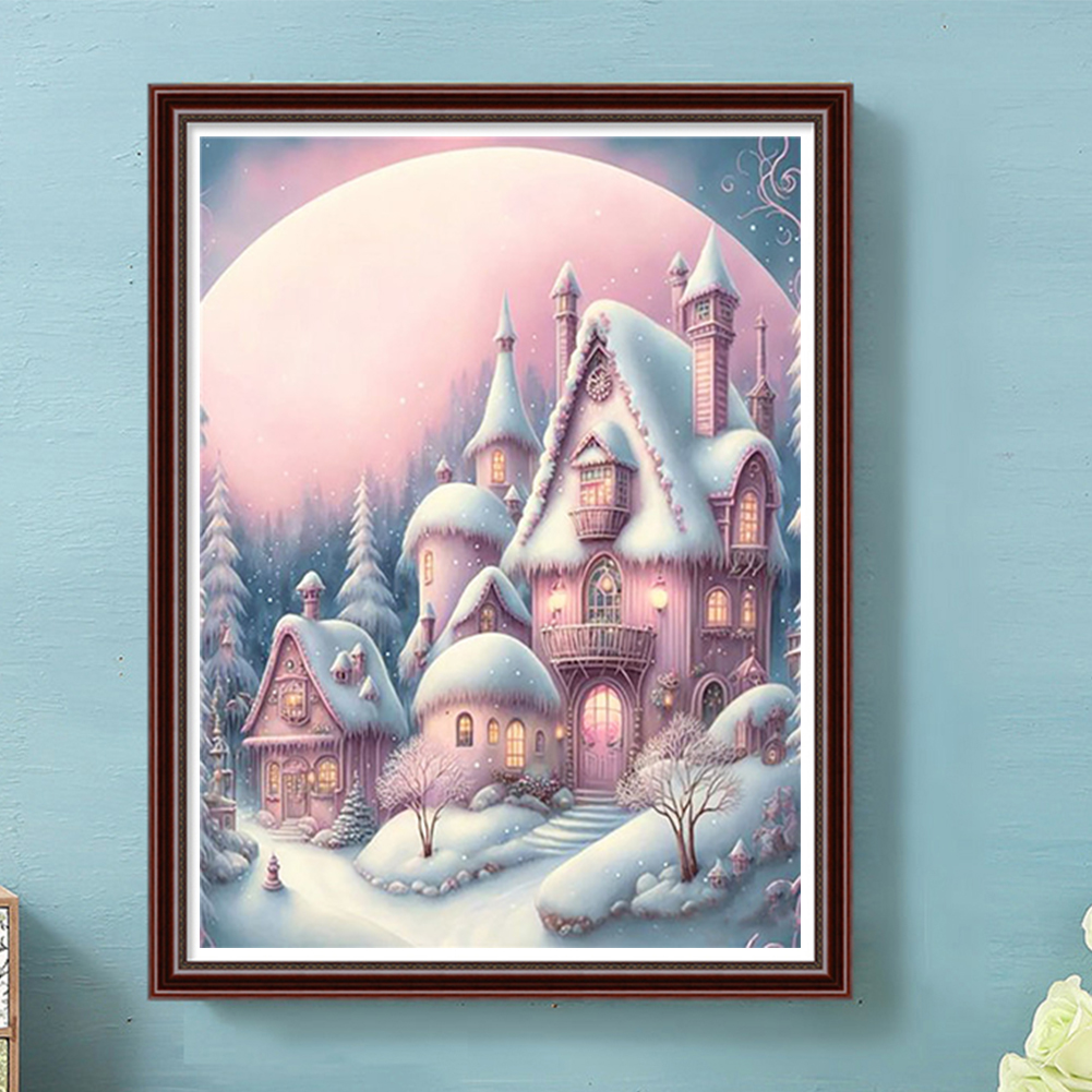 Pink Snowflake Castle - Full Round - Diamond Painting (30*40cm)