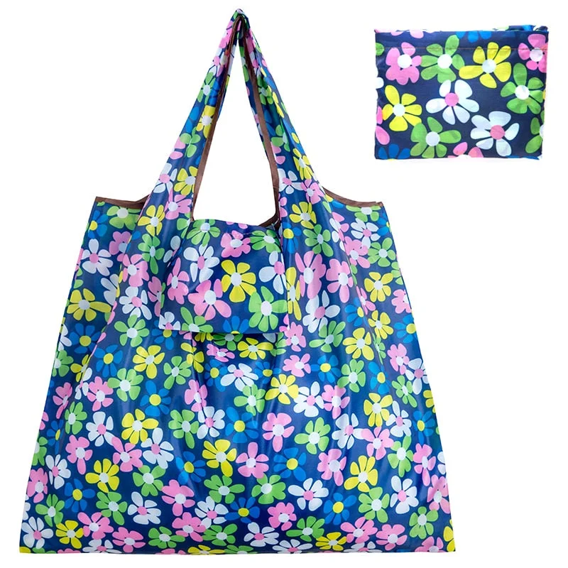 New Nylon Foldable Recycle Shopping BagEco Friendly Ladies Reusable Shopping Tote Bag Floral Fruit Vegetable Grocery Pocket