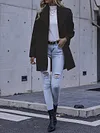 Simple Solid Color Lapel Collar Buttoned Loose Casual Woolen Outerwear