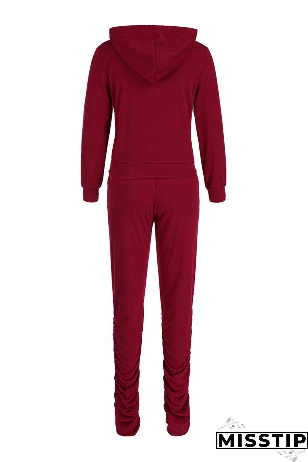 Red Fashion Casual Letter Print Fold Hooded Collar Long Sleeve Two Pieces
