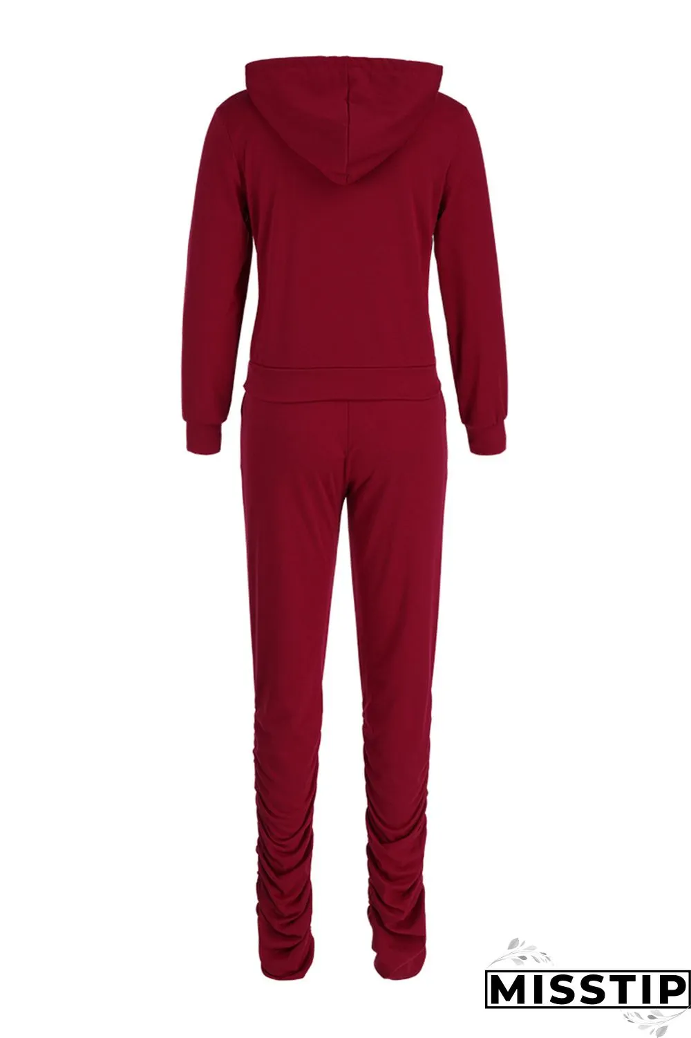 Red Fashion Casual Letter Print Fold Hooded Collar Long Sleeve Two Pieces