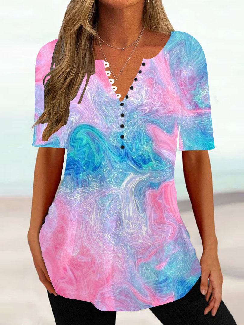 Women Half Sleeve V-neck Solid Color Dress