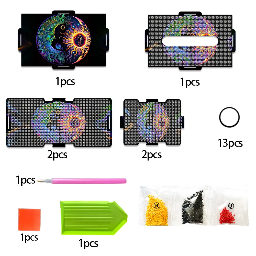 Sun and Moon Diamond Painting Tissue Box Wooden Diamond Art Tissue Storage Box