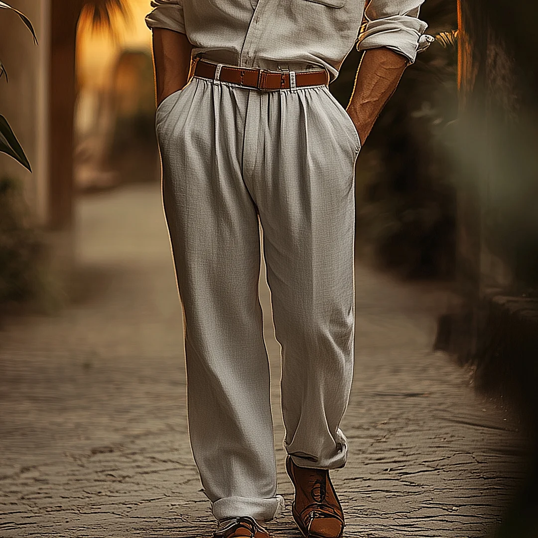 Elegant High-Waisted Pleated Trousers With Leather Belt - Perfect For Formal And Casual Occasions-inspireuse