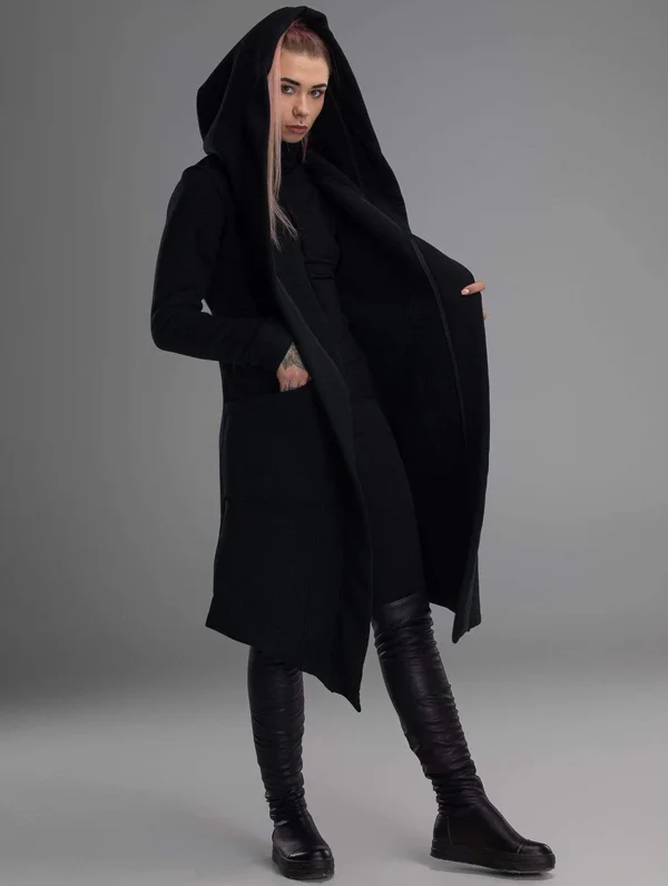 Thickened Black Hooded Coat