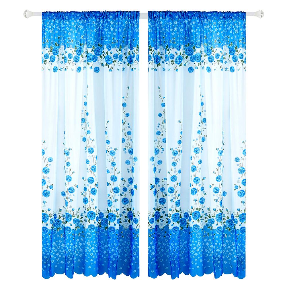 

Plain Rose Print Window Blinds Drapes Bedroom Half Blackout Curtains (Blue, 501 Original