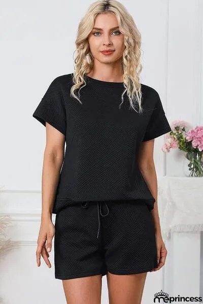 Textured Round Neck T-Shirt and Shorts Set