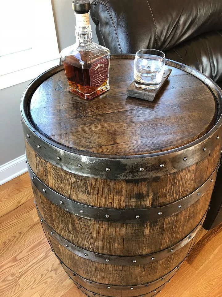 diy whiskey barrel coffee table