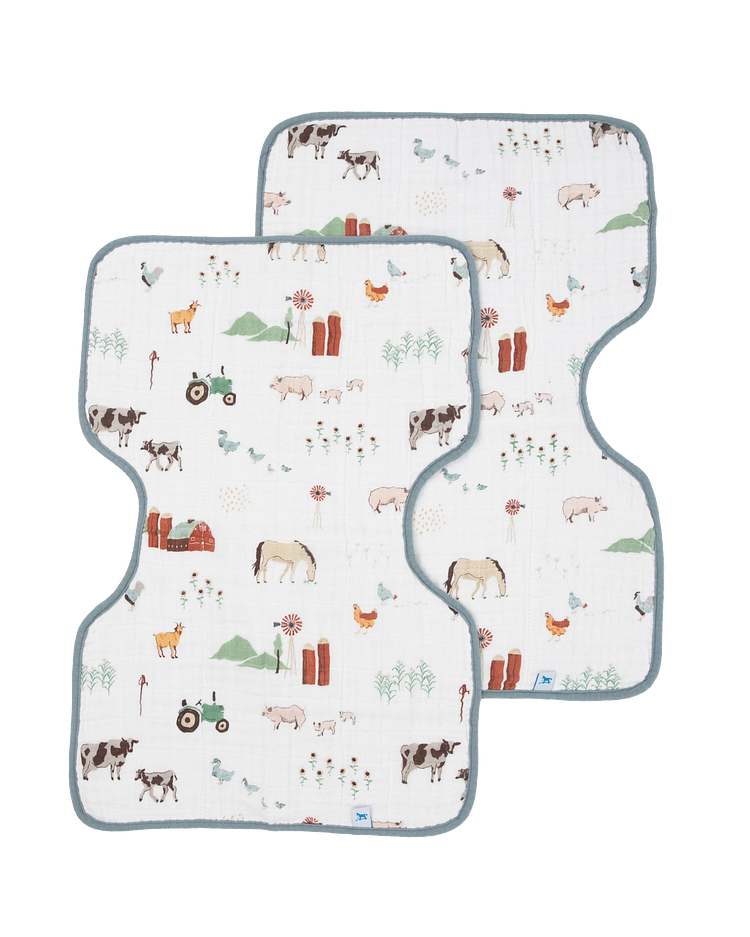 Cotton Muslin Burp Cloth 2 Pack - Farmyard