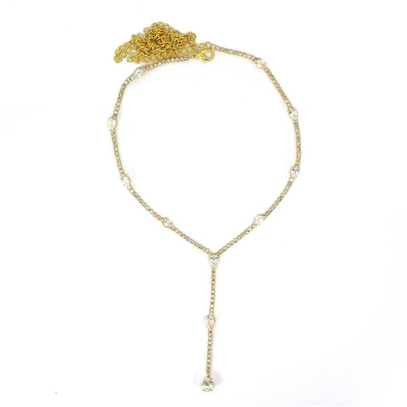 Shiny Rhinestone Long Chain Women Necklace Wedding Jewelry-VESSFUL