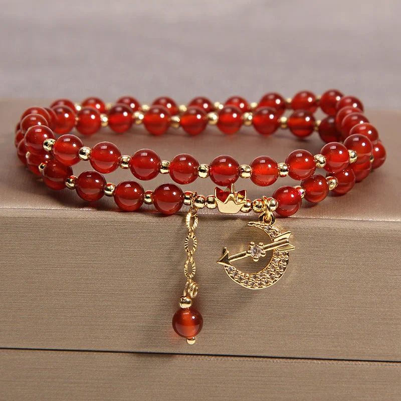 Garnet Red Agate Strawberry Crystal Moon Love Blessing Protection Bracelet