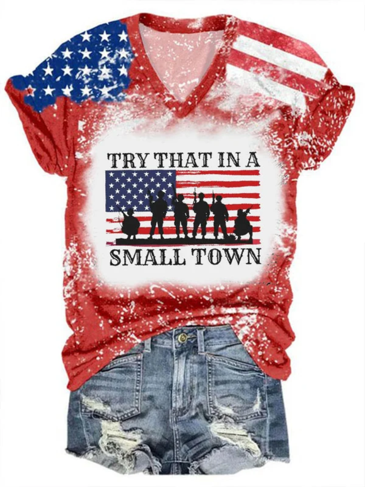 VChics Women's Try That In A Small Town Print V-Neck T-Shirt