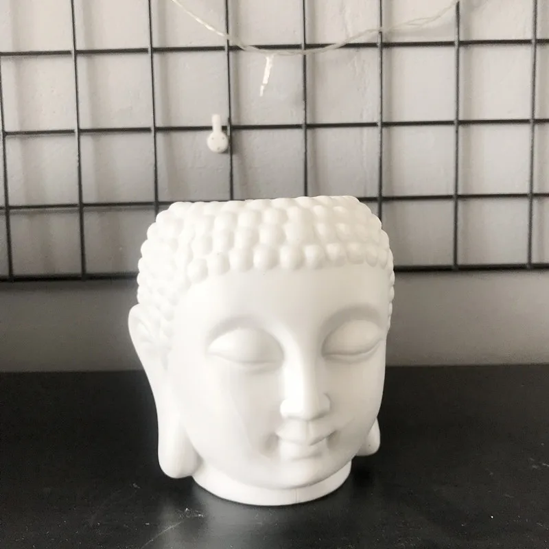 Buddha Head Concrete Plaster Resin Candlestick Tray Molds, Silicone Clay Pot Mold, DIY Pen Holder, Cement Planter Making Tools