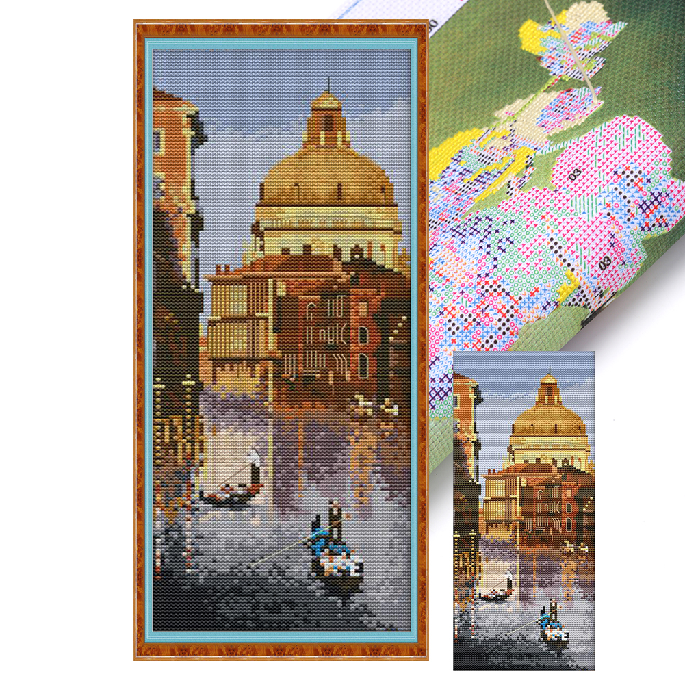 Venice Water Village Full 11CT Pre-stamped Canvas(20*49cm) Cross Stitch