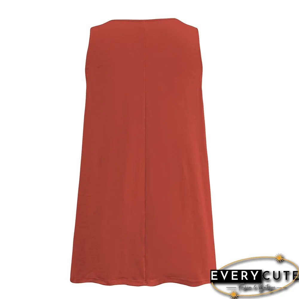 Orange V Neck Sleeveless Plus Size Tank Top