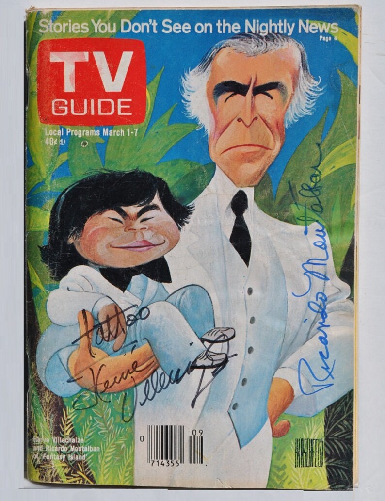 FANTASY ISLAND TV Guide cast x2 Ricardo Montalban & Herve Villechaize 5x7 Photo Poster painting wCoA