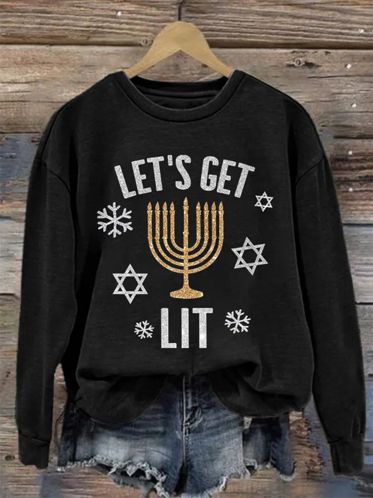 Cute Hanukkah Dachshund Print Sweatshirt
