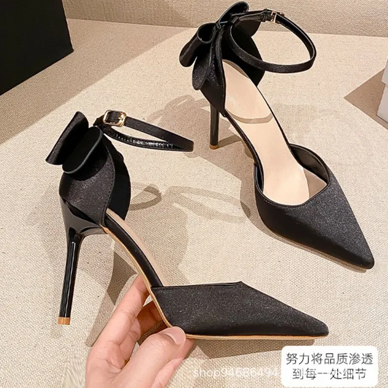 Breakj Breakj New Summer Buckle With Bow High Heels Fine Heel Head Of Women's Shoes Sandals