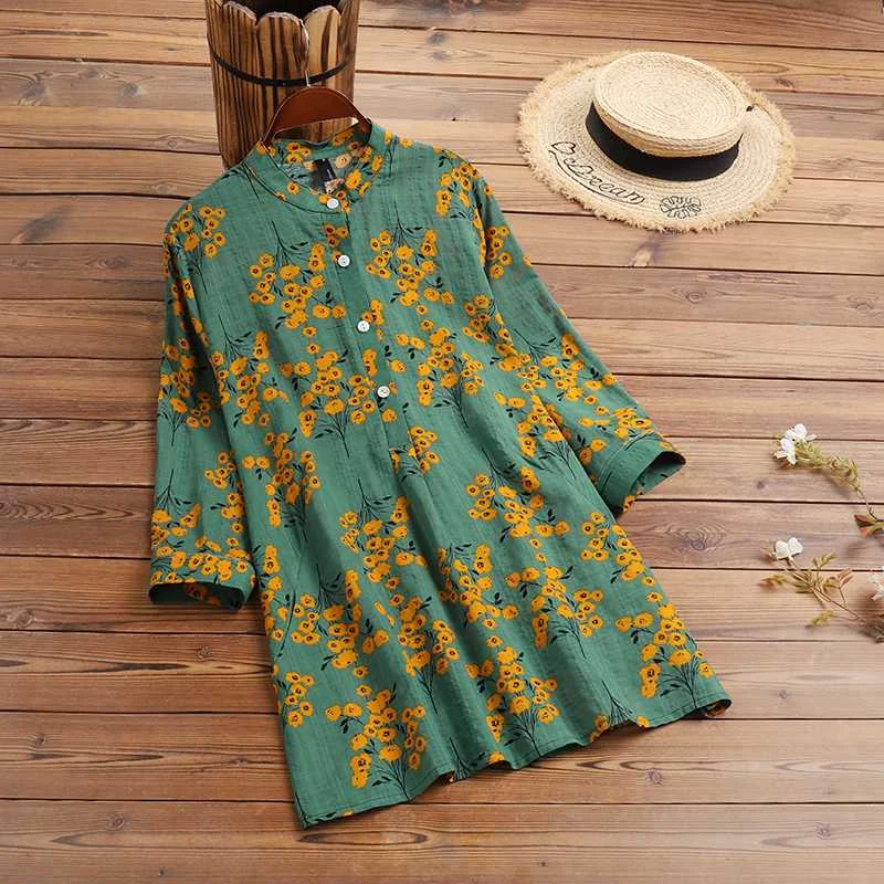 2022 ZANZEA Summer Vintage Floral Printed Blouse Women Elegant Casual 3/4 Sleeve Shirt Bohemian Holiday Blusas Female Tunic Tops