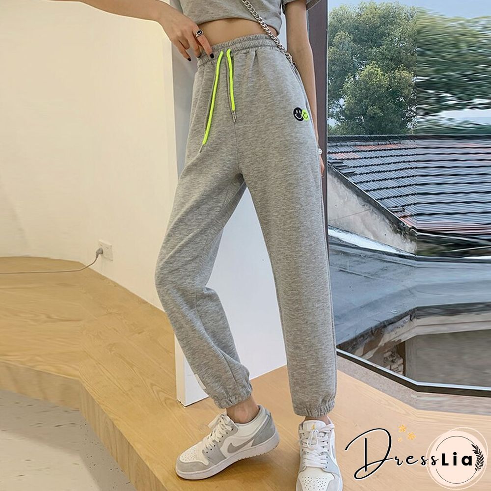 Autumn Korean Fashion Sweatpant Women Black Loose Casual Sport Trousers Drawstring High Wasit Lady Pants Street Wear New